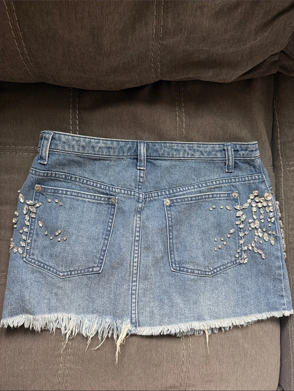 Free People Embellished Blue Denim Mini Skirt